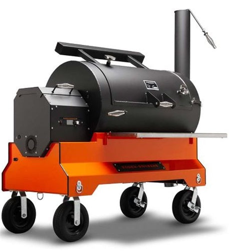 Yoder Smokers YS1500S Comp Cart (Orange) + Stainless Steel Front Shelf - Call 985-231-7278 or email todd@pitstopandoutdoors.com to purchase and/or arrange shipping
